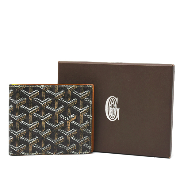 ゴヤール 財布 メンズ 2つ折り財布 コンパクト ミニ PVC ブラック×ブラウン GOYARD 中古