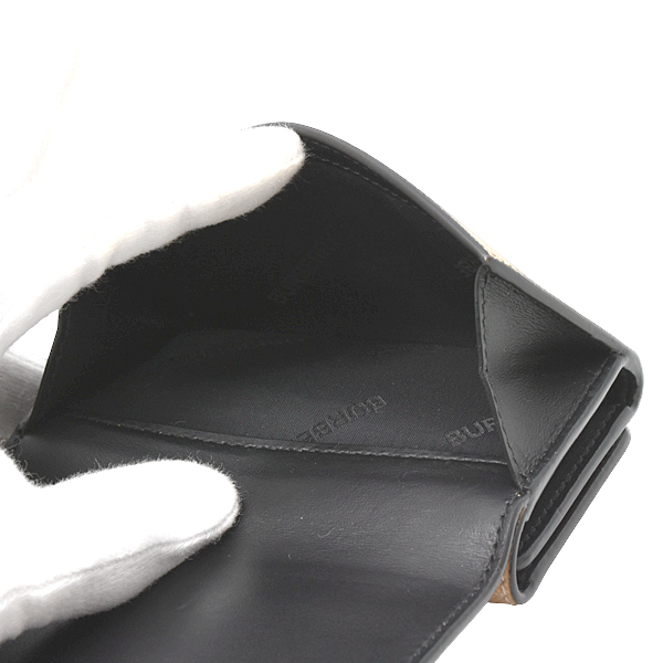 バーバリー 財布 レディース 3つ折り コンパクトウォレット ノバチェック PVC レザー ベース ブラック 805470 BURBERRY 中古