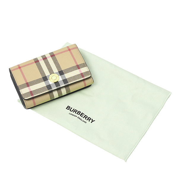 バーバリー 財布 レディース 3つ折り コンパクトウォレット ノバチェック PVC レザー ベース ブラック 805470 BURBERRY 中古