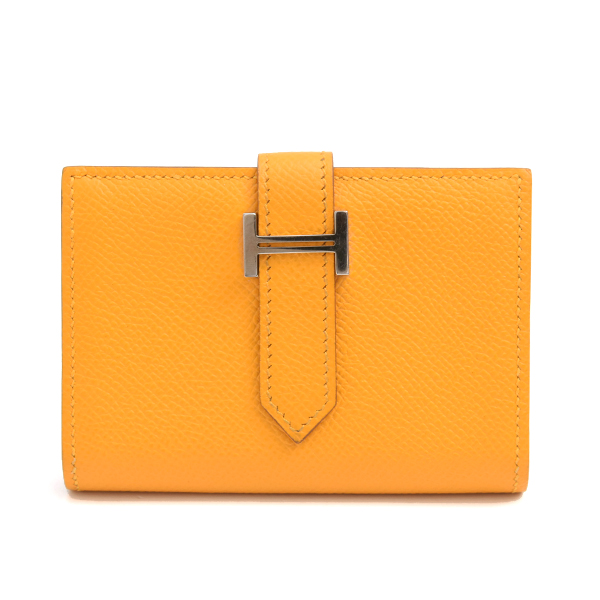エルメス 財布 レディース ベアンミニ ヴォーエプソン カードケース コインケース □Q刻印 イエロー HERMES 中古