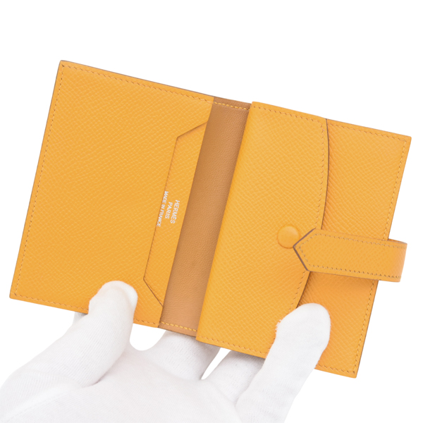 エルメス 財布 レディース ベアンミニ ヴォーエプソン カードケース コインケース □Q刻印 イエロー HERMES 中古