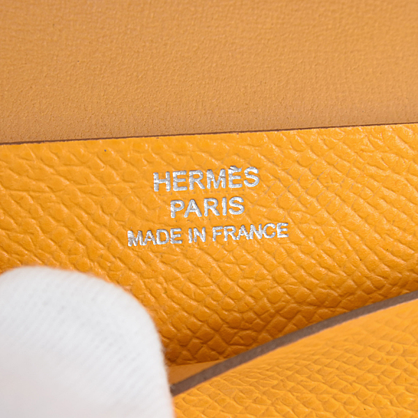 エルメス 財布 レディース ベアンミニ ヴォーエプソン カードケース コインケース □Q刻印 イエロー HERMES 中古