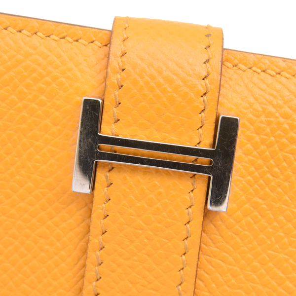 エルメス 財布 レディース ベアンミニ ヴォーエプソン カードケース コインケース □Q刻印 イエロー HERMES 中古