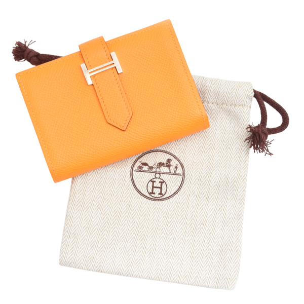 エルメス 財布 レディース ベアンミニ ヴォーエプソン カードケース コインケース □Q刻印 イエロー HERMES 中古