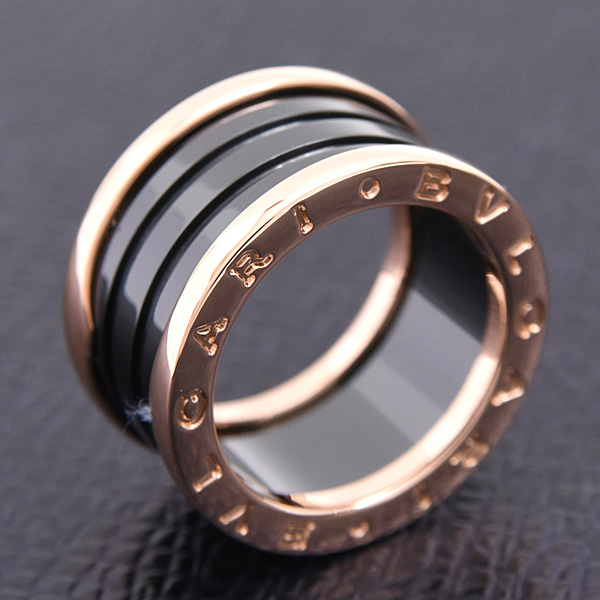 ブルガリ 指輪 メンズ レディース ビーゼロワン B-ZERO1 リング 53号 実寸12号 ピンクゴールド セラミック BVLGARI 750PG×CE 中古