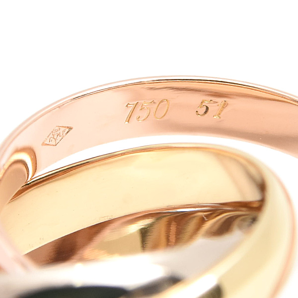 カルティエ 指輪 レディース トリニティ 3連 リング 3.3mm幅 51号 実寸10.5号 ゴールド Cartier 750YG×WG×PG 中古