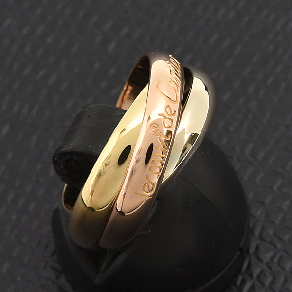 カルティエ 指輪 レディース トリニティ 3連 リング 3.3mm幅 51号 実寸10.5号 ゴールド Cartier 750YG×WG×PG 中古
