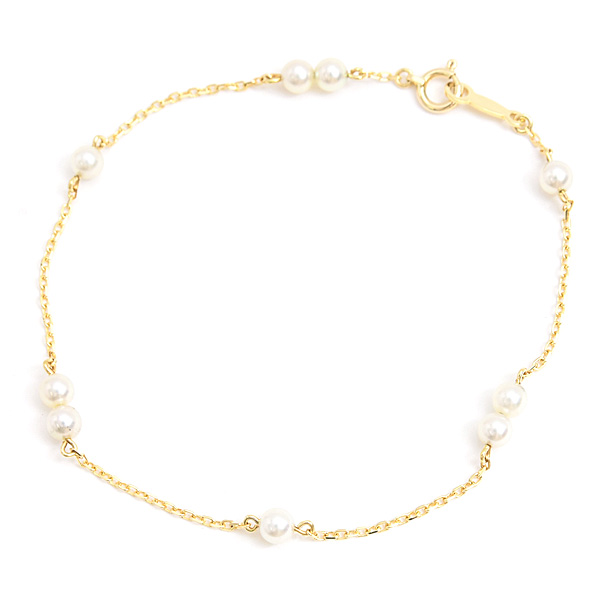 ミキモト ブレスレット レディース 9P ベビーパール 3.6mm珠 イエローゴールド K18 MIKIMOTO 中古