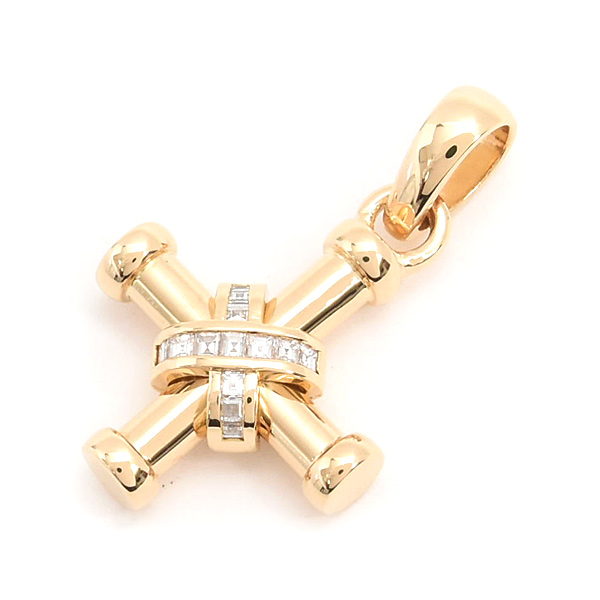 ブルガリ ペンダント レディース メンズ パッソドッピオ ダイヤ クロス ペンダントトップ イエローゴールド BVLGARI 750YG 中古