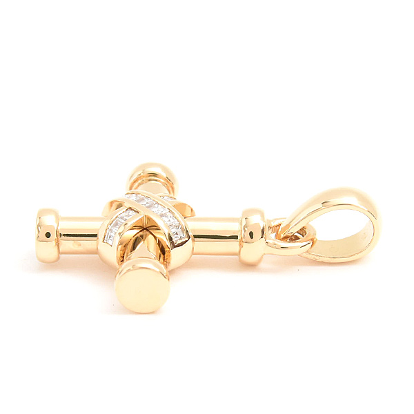 ブルガリ ペンダント レディース メンズ パッソドッピオ ダイヤ クロス ペンダントトップ イエローゴールド BVLGARI 750YG 中古