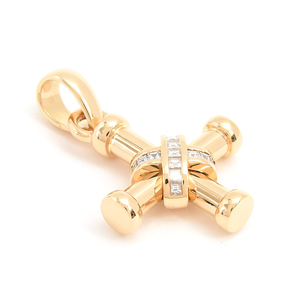 ブルガリ ペンダント レディース メンズ パッソドッピオ ダイヤ クロス ペンダントトップ イエローゴールド BVLGARI 750YG 中古