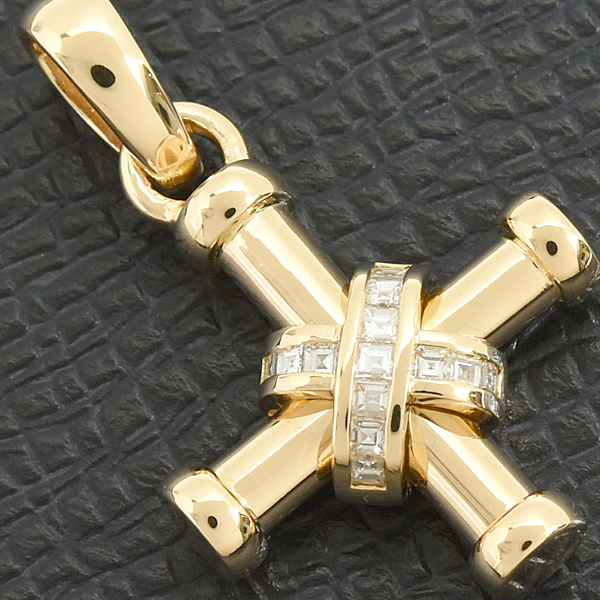 ブルガリ ペンダント レディース メンズ パッソドッピオ ダイヤ クロス ペンダントトップ イエローゴールド BVLGARI 750YG 中古