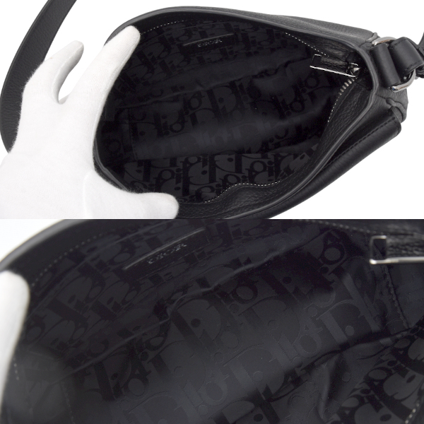 クリスチャンディオール バッグ レディース メンズ サドル ソフト ショルダーバッグ グレインレザー ブラック Christian Dior 中古