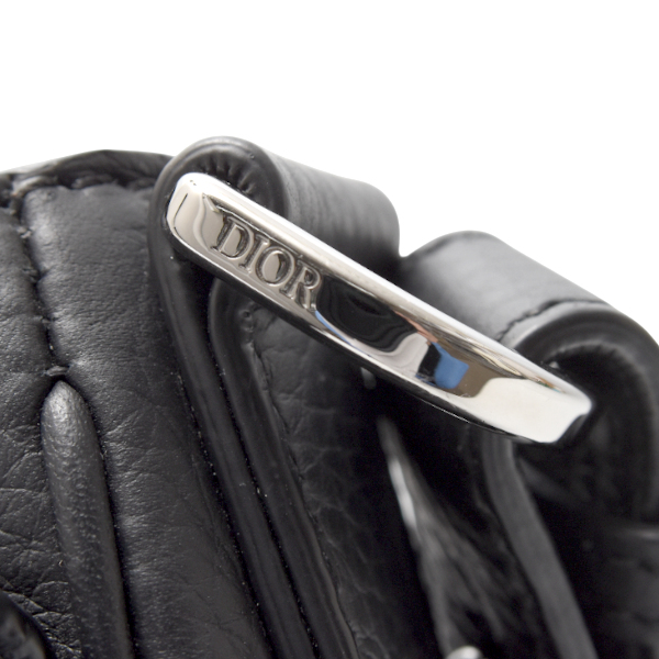 クリスチャンディオール バッグ レディース メンズ サドル ソフト ショルダーバッグ グレインレザー ブラック Christian Dior 中古