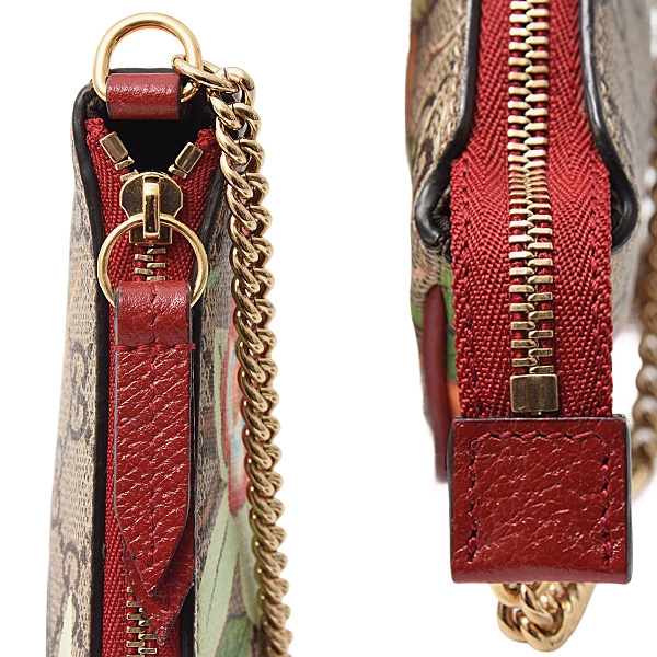 グッチ バッグ レディース ティアン チェーンハンドバッグ GGスプリーム 花 鳥 蝶 ベージュ×マルチ GUCCI 中古