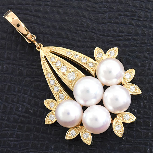 ミキモト ペンダント レディース 5Pパール ダイヤ ブーケモチーフ ペンダントトップ 6.5mm～6.9mm珠 イエローゴールド K18 MIKIMOTO 中古