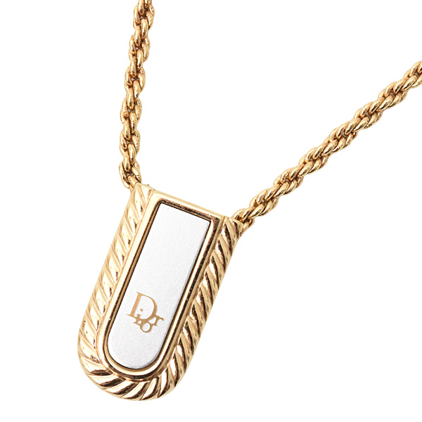 クリスチャンディオール ネックレス レディース プレートチェーンペンダント GP ゴールド×シルバー Christian Dior 中古