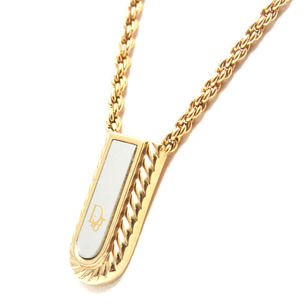 クリスチャンディオール ネックレス レディース プレートチェーンペンダント GP ゴールド×シルバー Christian Dior 中古