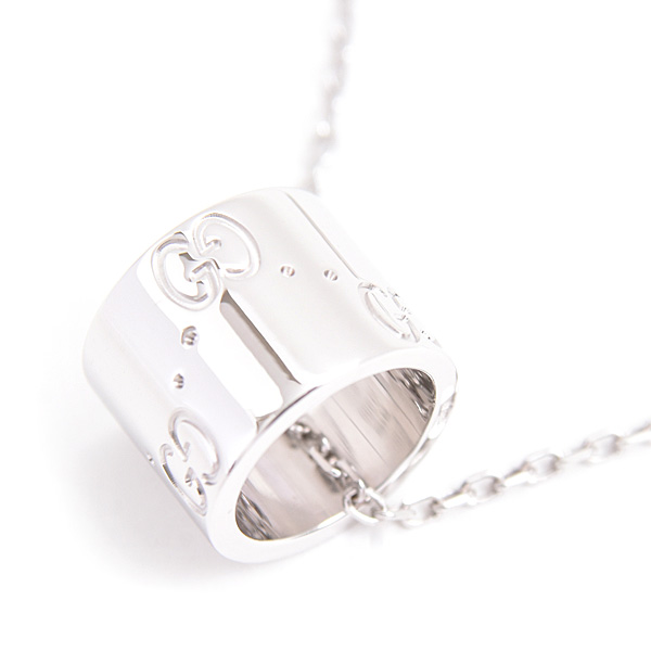 グッチ ネックレス レディース アイコン リング ペンダント GG ホワイトゴールド GUCCI 750WG 中古