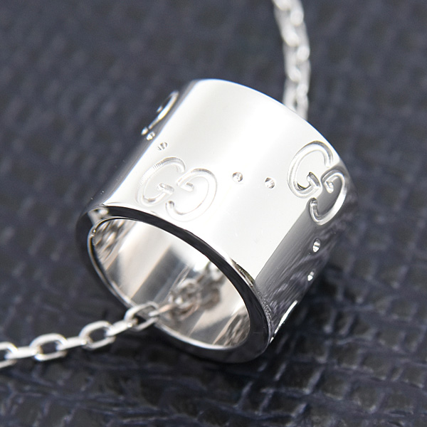 グッチ ネックレス レディース アイコン リング ペンダント GG ホワイトゴールド GUCCI 750WG 中古