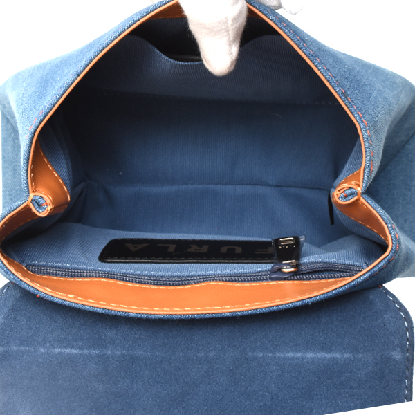 フルラ FURLA ミニ2WAYハンドバッグ デニム レザー ブルー WB00109 中古