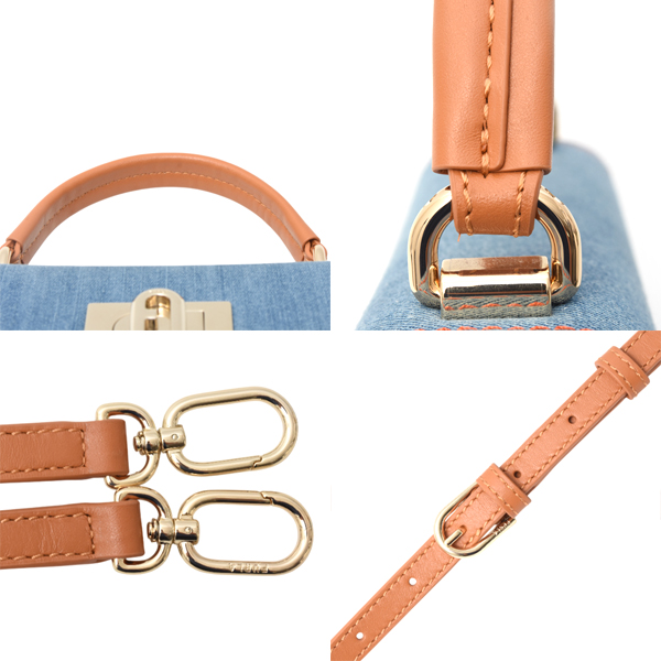 フルラ FURLA ミニ2WAYハンドバッグ デニム レザー ブルー WB00109 中古