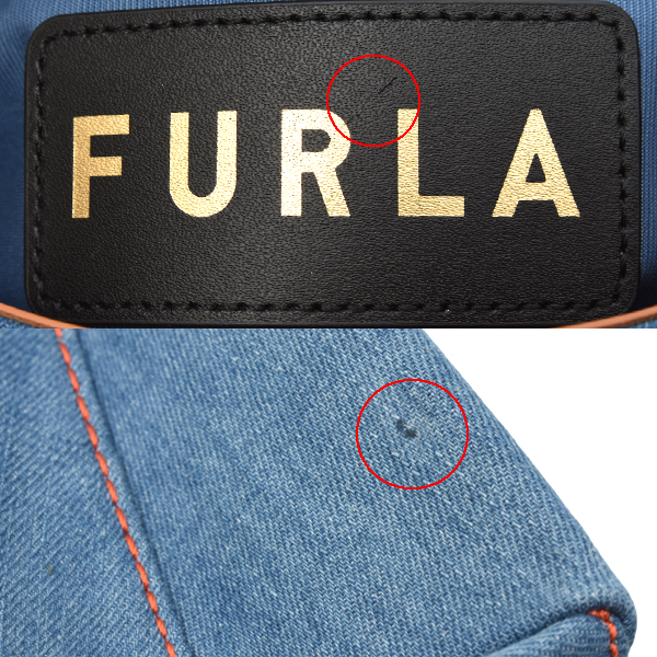 フルラ FURLA ミニ2WAYハンドバッグ デニム レザー ブルー WB00109 中古