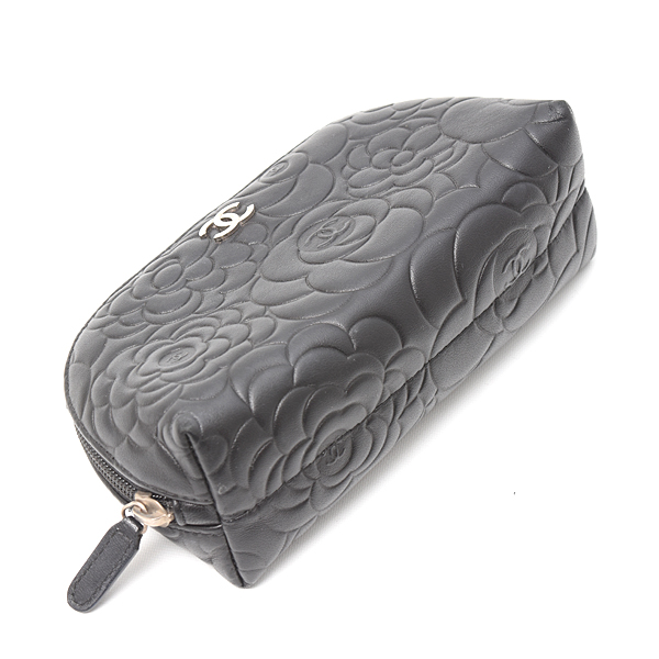 シャネル バッグ レディース カメリア コスメポーチ ミニポーチ ラムレザー ブラック 16番台 CHANEL