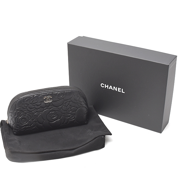 シャネル バッグ レディース カメリア コスメポーチ ミニポーチ ラムレザー ブラック 16番台 CHANEL