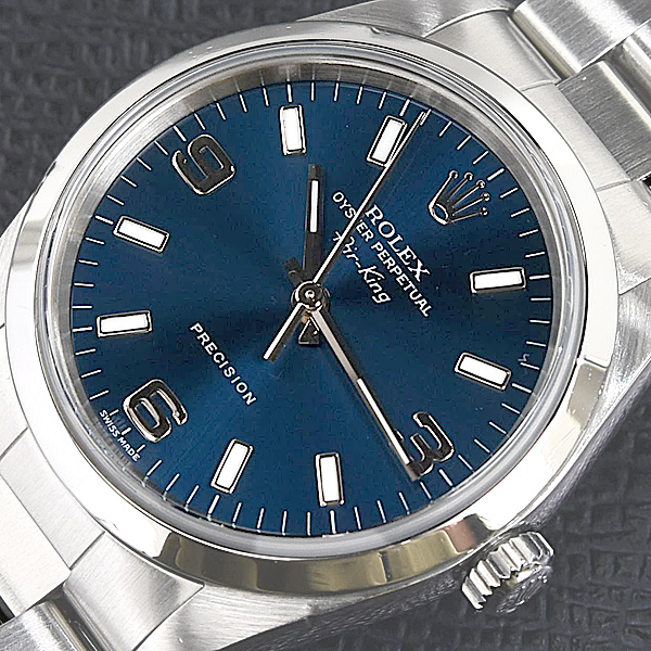 ロレックス 時計 メンズ エアキング F番 自動巻 ブルー文字盤 ステンレス SS ROLEX 14000M 中古