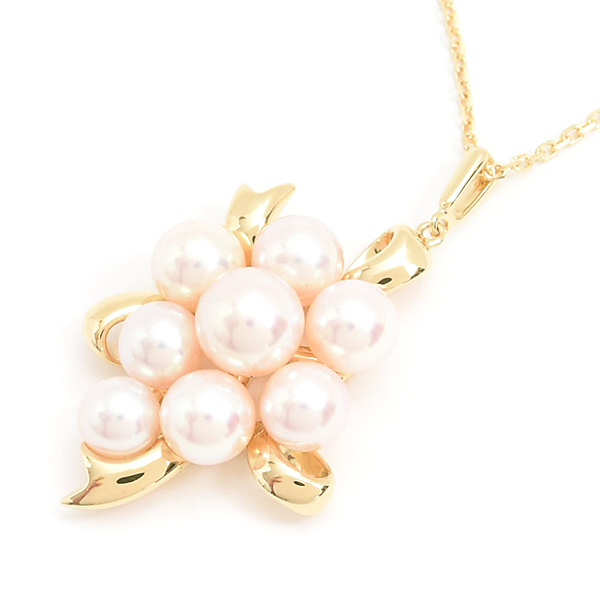 ミキモト ネックレス レディース 8Pパール ブーケモチーフ ペンダント 4.9mm～6.3mm珠 イエローゴールド MIKIMOTO K18 中古