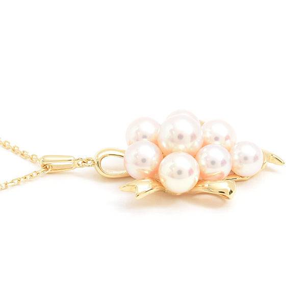 ミキモト ネックレス レディース 8Pパール ブーケモチーフ ペンダント 4.9mm～6.3mm珠 イエローゴールド MIKIMOTO K18 中古