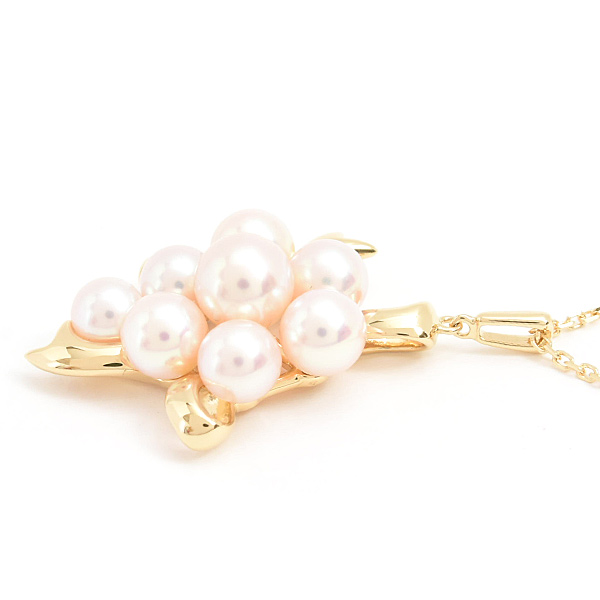ミキモト ネックレス レディース 8Pパール ブーケモチーフ ペンダント 4.9mm～6.3mm珠 イエローゴールド MIKIMOTO K18 中古