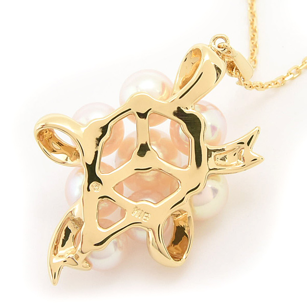 ミキモト ネックレス レディース 8Pパール ブーケモチーフ ペンダント 4.9mm～6.3mm珠 イエローゴールド MIKIMOTO K18 中古