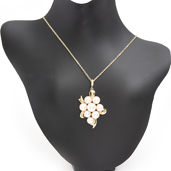 ミキモト ネックレス レディース 8Pパール ブーケモチーフ ペンダント 4.9mm～6.3mm珠 イエローゴールド MIKIMOTO K18 中古