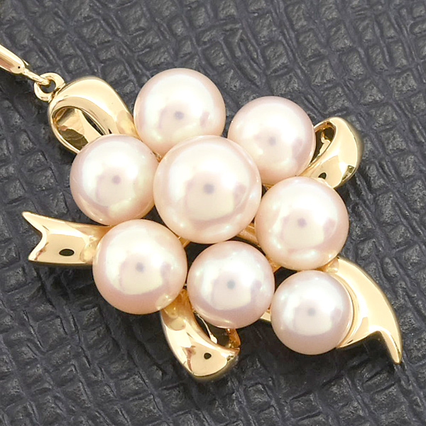 ミキモト ネックレス レディース 8Pパール ブーケモチーフ ペンダント 4.9mm～6.3mm珠 イエローゴールド MIKIMOTO K18 中古