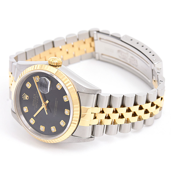 ロレックス 時計 メンズ デイトジャスト 10Pダイヤ 自動巻 W番 ブラック文字盤 SS×YG ROLEX 16233G 中古