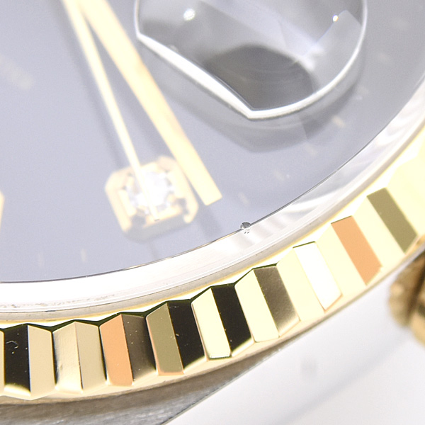 ロレックス 時計 メンズ デイトジャスト 10Pダイヤ 自動巻 W番 ブラック文字盤 SS×YG ROLEX 16233G 中古
