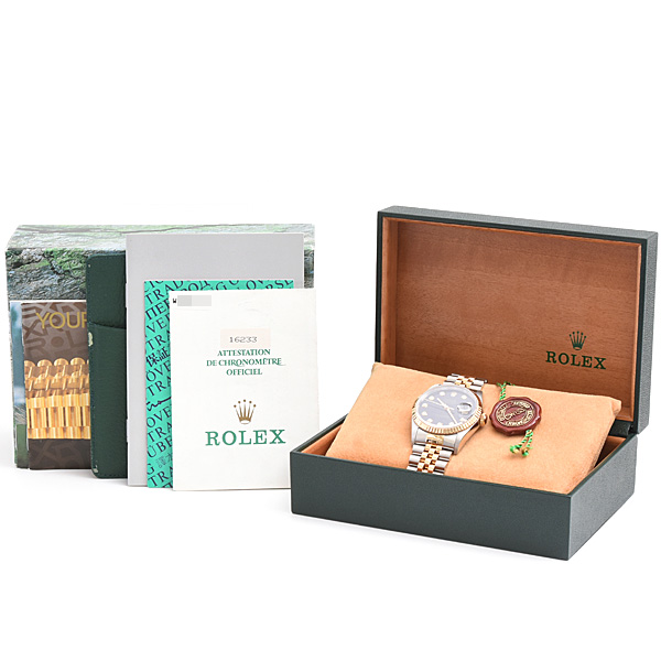 ロレックス 時計 メンズ デイトジャスト 10Pダイヤ 自動巻 W番 ブラック文字盤 SS×YG ROLEX 16233G 中古