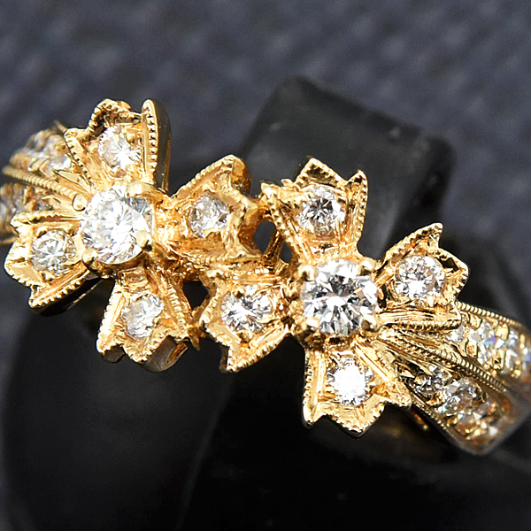 ポンテヴェキオ 指輪 レディース フラワーモチーフ ダイヤ リング D0.40ct 0.12ct 10号 イエローゴールド K18YG Ponte Vecchio 中古