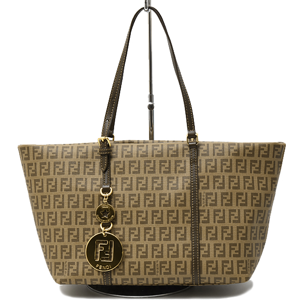 フェンディ バッグ レディース ズッキーノ ミニ トートバッグ ブラウン系 コーティングキャンバス×レザー FENDI 8BH214 中古