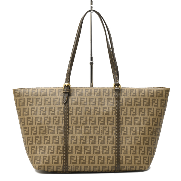 フェンディ バッグ レディース ズッキーノ ミニ トートバッグ ブラウン系 コーティングキャンバス×レザー FENDI 8BH214 中古