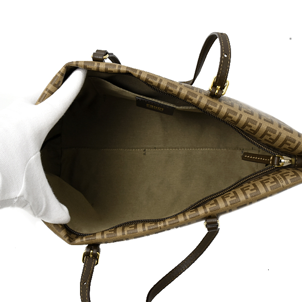 フェンディ バッグ レディース ズッキーノ ミニ トートバッグ ブラウン系 コーティングキャンバス×レザー FENDI 8BH214 中古