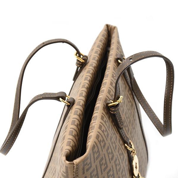 フェンディ バッグ レディース ズッキーノ ミニ トートバッグ ブラウン系 コーティングキャンバス×レザー FENDI 8BH214 中古