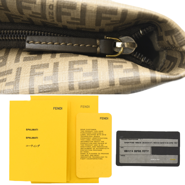 フェンディ バッグ レディース ズッキーノ ミニ トートバッグ ブラウン系 コーティングキャンバス×レザー FENDI 8BH214 中古