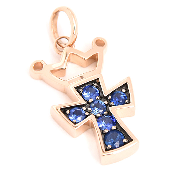 ガガミラノ ペンダント レディース ブルーサファイア クロス M クラウン トップのみ 0.30ct 王冠 ピンクゴールド GaGa MILANO K18PG 中古