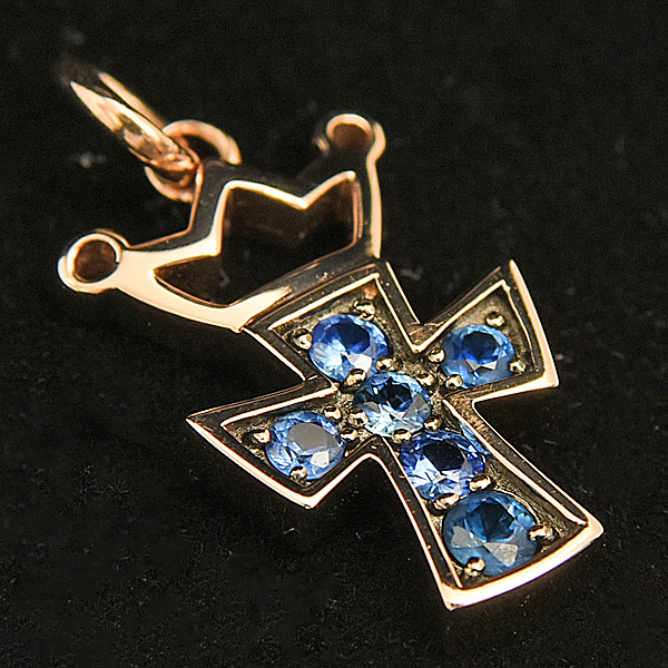 ガガミラノ ペンダント レディース ブルーサファイア クロス M クラウン トップのみ 0.30ct 王冠 ピンクゴールド GaGa MILANO K18PG 中古
