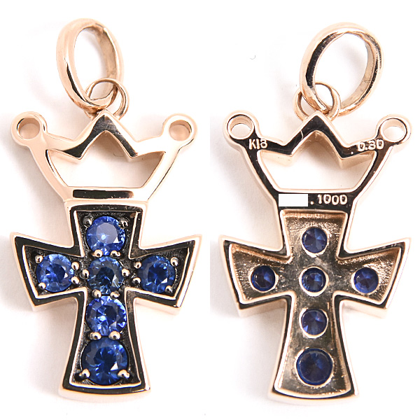 ガガミラノ ペンダント レディース ブルーサファイア クロス M クラウン トップのみ 0.30ct 王冠 ピンクゴールド GaGa MILANO K18PG 中古