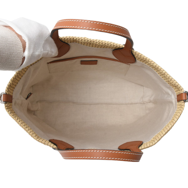 グッチ バッグ レディース パッチ スモール トートバッグ ショルダー ラフィア ブラウン系 GUCCI 779671 中古