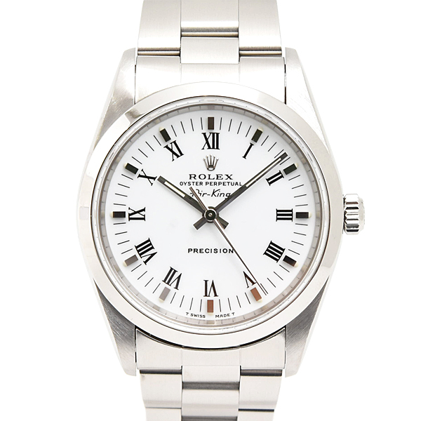 ロレックス 時計 メンズ エアキング ホワイトスモールローマ文字盤 自動巻き U番 ステンレス ROLEX 14000 SS 中古